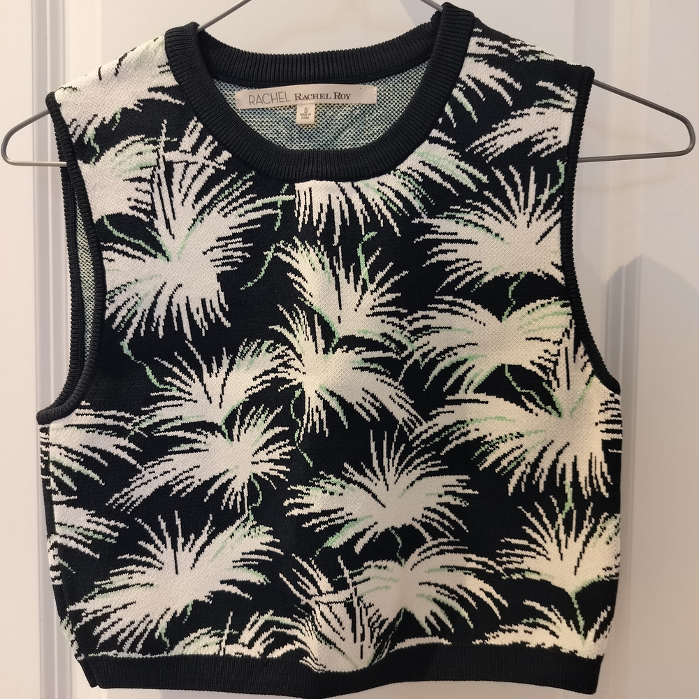 NWOT Rachel Roy Black Palm Pattern Knit Tank Top Vest Size S